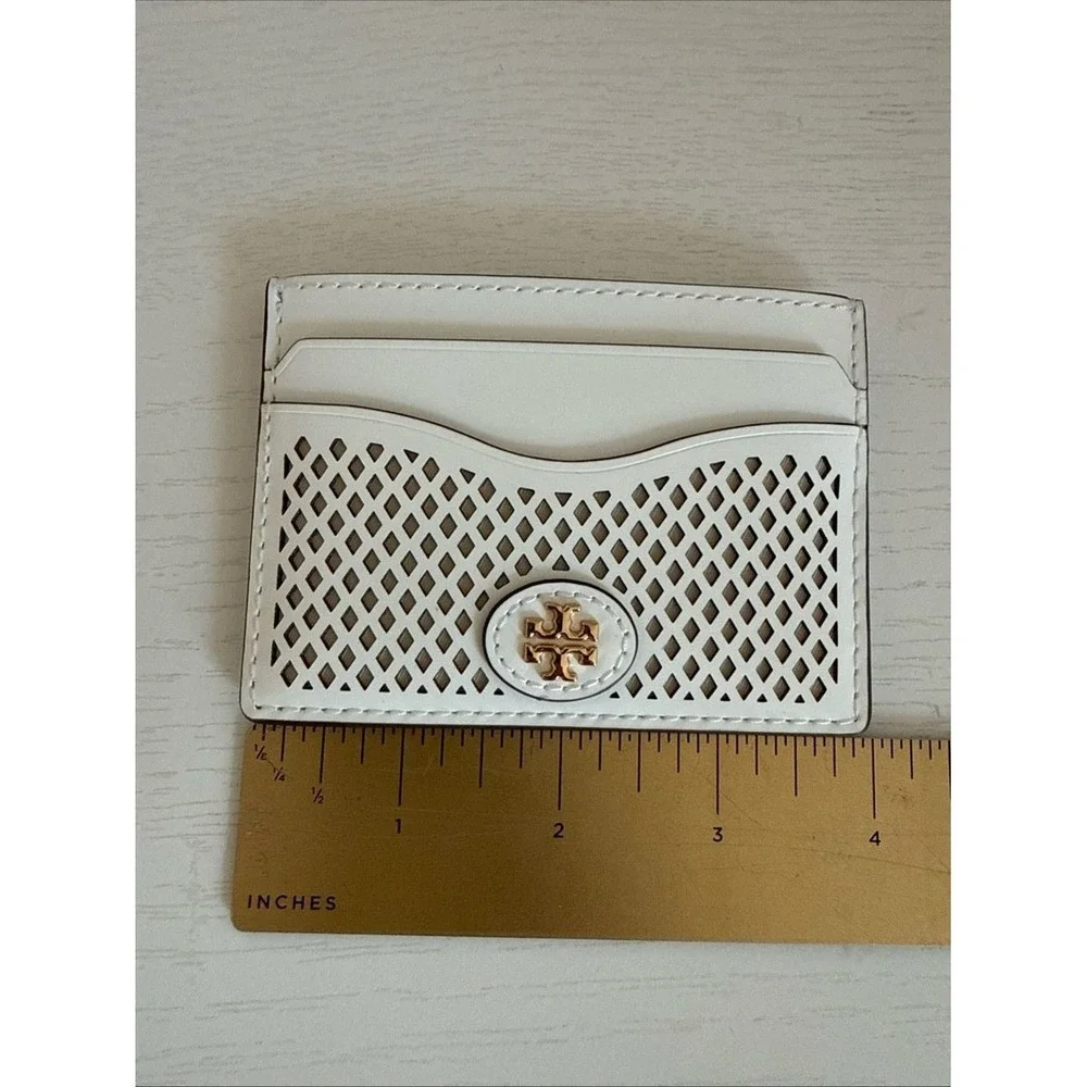 Tory Burch Emerson Perforated Color Block Slim Card Case Wallet 175870 White GLD